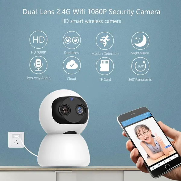كاميرا مراقبة ذكية 1080P تدعم Wi-Fi 2.4GHz والرؤية الليلية وكشف الحركة