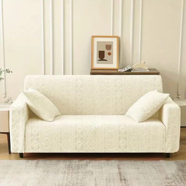 كفر كنبة انترلوك أوف وايت بتغطية كاملة للظهر والمقعد والأذرع